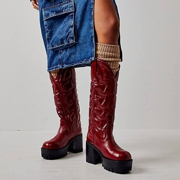Jeffrey Campbell for Free People Shoes - Jeffrey Campbell Honky Tonk Platform Boots in Red Womens Size 9 EUC